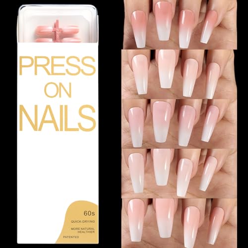 Drücken Sie Auf Nägel Omber Sarg/Mandel/quadratische Gefälschte Nägel Französische Glänzend Falscher Stock Auf Künstlichen Fingernägeln Acrylkleser Nagel Für Frauen Klar von GKYQVE