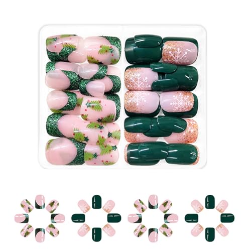 Drücken Sie Auf Nails Square Full Cover Bleiben Für Frauen Weiße Schneeflocken Glitzern Für Weihnachtsereignisse Kein Werkzeug Benötigt Nägel von GKYQVE