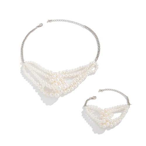 GKYQVE 2 Stücke Set Elegante Mehrschichtperlen Halskette Und Armband Doppelknotted Handgefertigter Schmuck Perlen Accessoires Für Frauen Modeschmuck Für Frauen von GKYQVE