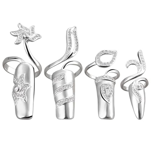 GKYQVE 4pcs Modische Gold/Silberlegierung Knöchel Ringe Verstellbare Zirkone Nägel Deckungen Fingerspitzenringe Fingernagelzubehör Gold/Silber Offen Offen von GKYQVE