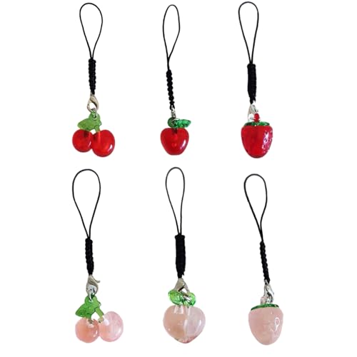 GKYQVE 6pcs Schöne Fruchttelefon Charme Mode Keychain Schlüssel Ornament Fruit Keyrings Geeignet Für Partys Und Lässige Outfits Telefon Lanyard von GKYQVE