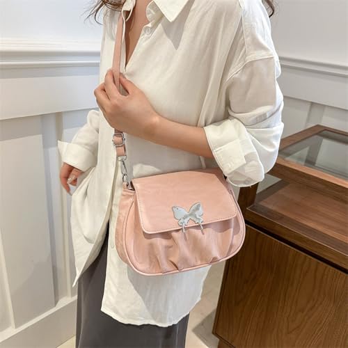 GKYQVE Ästhetische Schmetterlingsumhängetasche Mit Modischen Klappenabdeckungen PU Leder Falten Crossbody Geldbörse Für Einkäufe Und Reisen Trendige Weibliche Tasche von GKYQVE