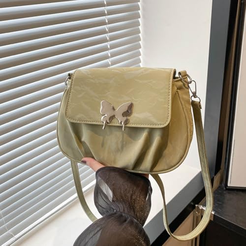 GKYQVE Ästhetische Schmetterlingsumhängetasche Mit Modischen Klappenabdeckungen PU Leder Falten Crossbody Geldbörse Für Einkäufe Und Reisen Trendige Weibliche Tasche von GKYQVE