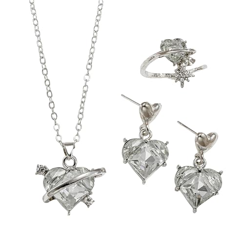 GKYQVE Bridal Accessoire Set Drop Ohrringe Schmuck Set Anhänger Halskette Herzringe Legierung Textur Für Hochzeiten Formelle Ereignis Herzringe von GKYQVE