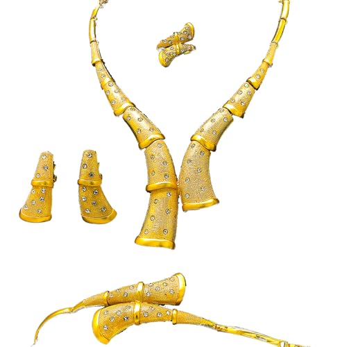 GKYQVE Bridal Gold Plated Schmuckset Mit Blumenheizen Stilvolle Hochzeitszubehör Elegante Halskette Ohrringe Armreifen Ringe Gold Platted Accessoires GKYQVE Bridal Gold Plated Schmuckset Mit Blumenheizen Stilvolle Hochzeitszubehör Elegante Halskette Ohrringe Armreifen Ringe Gold Platted Accessoires von GKYQVE
