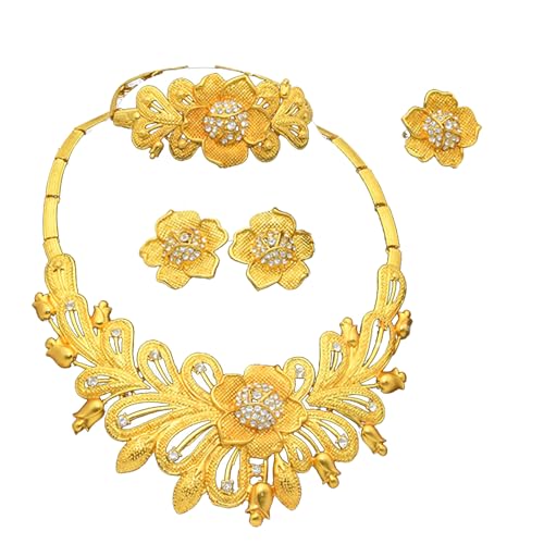 GKYQVE Bridal Gold Plated Schmuckset Mit Blumenheizen Stilvolle Hochzeitszubehör Elegante Halskette Ohrringe Armreifen Ringe Gold Platted Accessoires GKYQVE Bridal Gold Plated Schmuckset Mit Blumenheizen Stilvolle Hochzeitszubehör Elegante Halskette Ohrringe Armreifen Ringe Gold Platted Accessoires von GKYQVE