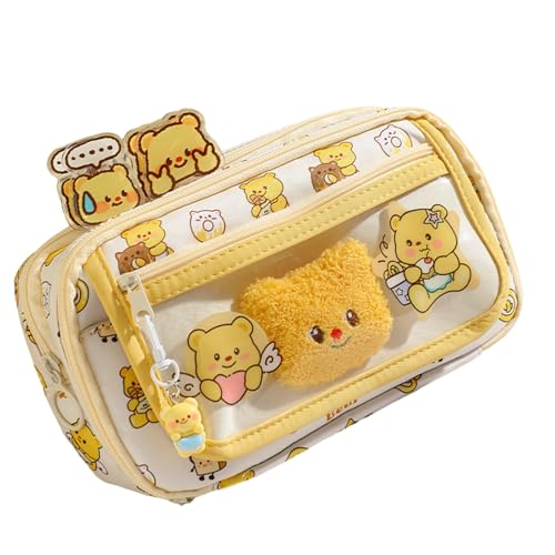 GKYQVE Cartoon Bear Pen Case Mit Notizpapieraufklebern Schlüsselbund Papierklemme Große Kapazität Stiftbeutel Beutelbeutel Für Studentische Aufkleber Inklusive von GKYQVE