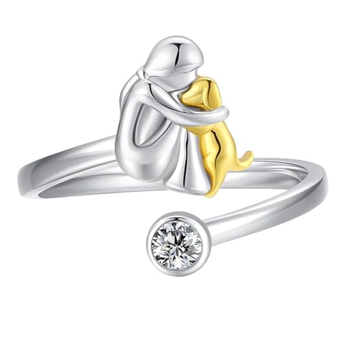 GKYQVE Comfort Fit Heart Ringe Mit Mädchen Und Hundendesigns Elektroplattiertes Finish Sorgen Für Zeit. Verwenden Sie Verstellbare Offene Herzringe von GKYQVE