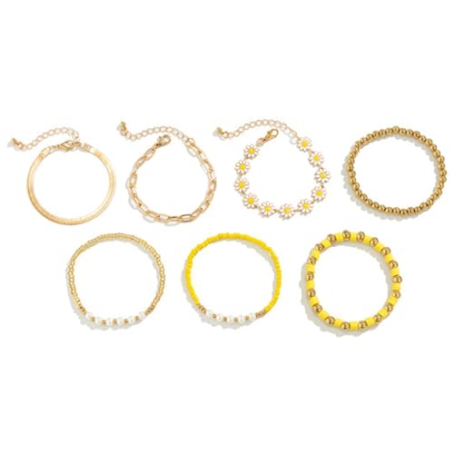 GKYQVE Daisys Blumenanhänger Armband Kunstperlen Perlen Armbänder Stapelbar Armband Bunte Perlen Handchain Accessoire Blumenanhänger von GKYQVE