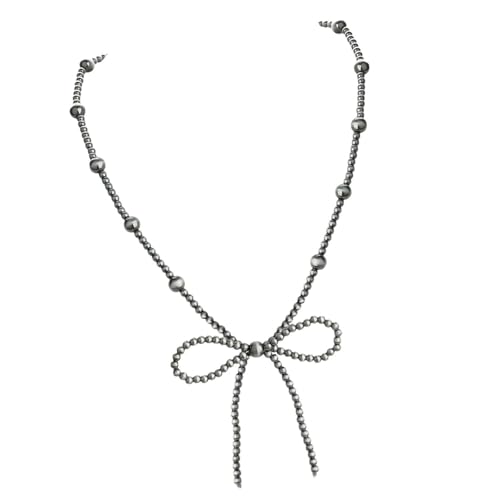 GKYQVE Delicate Bowknot Halskette Türkiser Perlen Halshöhe Anspruchsvoller Bowtie Pendellon Schlangekette Hochzeitszubehör Minimalistische Bogenkette Halskette von GKYQVE