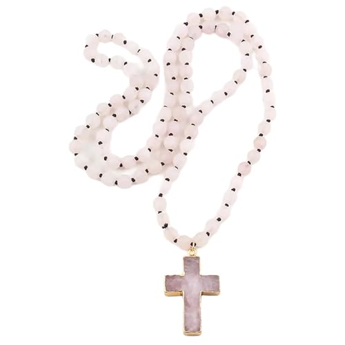 GKYQVE ETHNISCHE STYLES SCAVILICE Kette 8mm Frosted Natural Stone Crucifix Anhänger Halskette Einstellbare Länge Neckkette Für Frauen Partyzubehör von GKYQVE