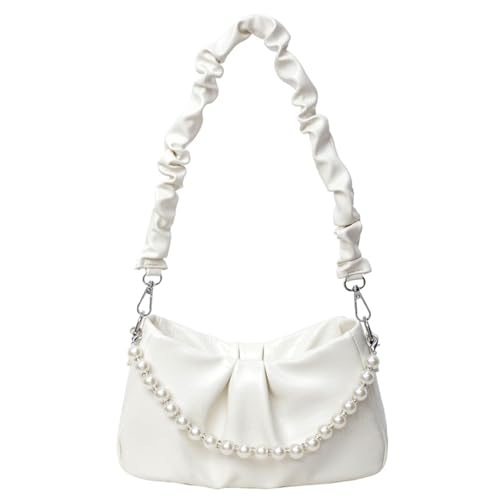 GKYQVE Elegant Rauchgurt Unterarmte Tasche Für Frauen Modische Falten PU Leder Perlen Schulter Handtasche Crossbody Shopping von GKYQVE