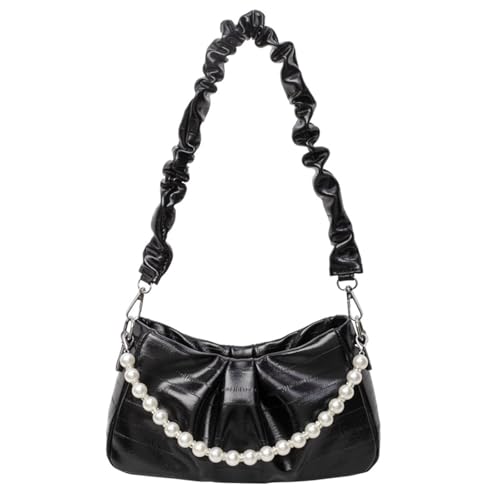 GKYQVE Elegant Rauchgurt Unterarmte Tasche Für Frauen Modische Falten PU Leder Perlen Schulter Handtasche Crossbody Shopping von GKYQVE