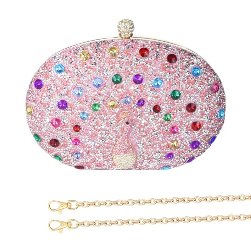 GKYQVE Elegante Abendbetrieb Mit Pfauen Strasssteinen Designs Handtasche Schulterbeteiligung Für Hochzeitsfeier Cocktail Abschlussball Anlass Frauen Abendtasche von GKYQVE
