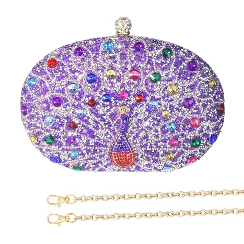 GKYQVE Elegante Abendbetrieb Mit Pfauen Strasssteinen Designs Handtasche Schulterbeteiligung Für Hochzeitsfeier Cocktail Abschlussball Anlass Frauen Abendtasche von GKYQVE