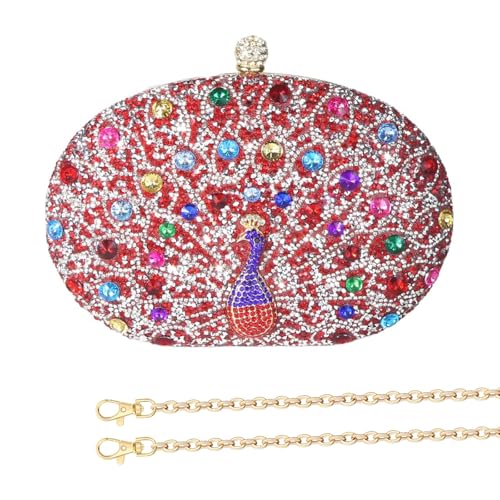 GKYQVE Elegante Abendbetrieb Mit Pfauen Strasssteinen Designs Handtasche Schulterbeteiligung Für Hochzeitsfeier Cocktail Abschlussball Anlass Frauen Abendtasche von GKYQVE