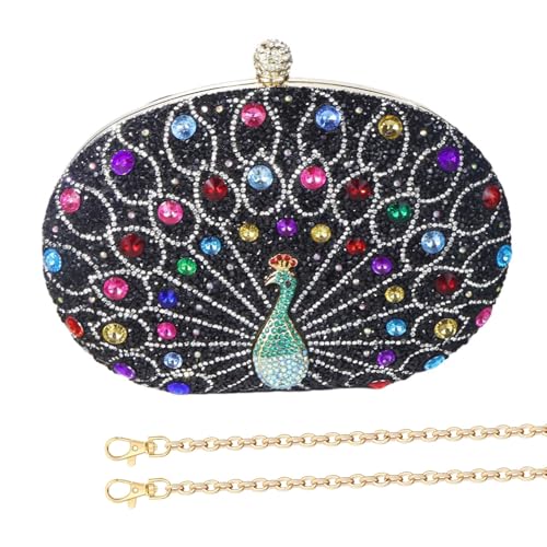 GKYQVE Elegante Abendbetrieb Mit Pfauen Strasssteinen Designs Handtasche Schulterbeteiligung Für Hochzeitsfeier Cocktail Abschlussball Anlass Frauen Abendtasche von GKYQVE