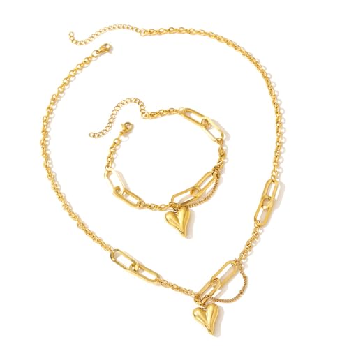 GKYQVE Elegante Herzkette Kleines Anhänger Armband Einstellbare Länge Schmuck Set Edelstahl Textur Für Frauen Und Mädchen Jeden Tag Kette Kette von GKYQVE