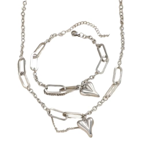 GKYQVE Elegante Herzkette Kleines Anhänger Armband Einstellbare Länge Schmuck Set Edelstahl Textur Für Frauen Und Mädchen Jeden Tag Kette Kette von GKYQVE