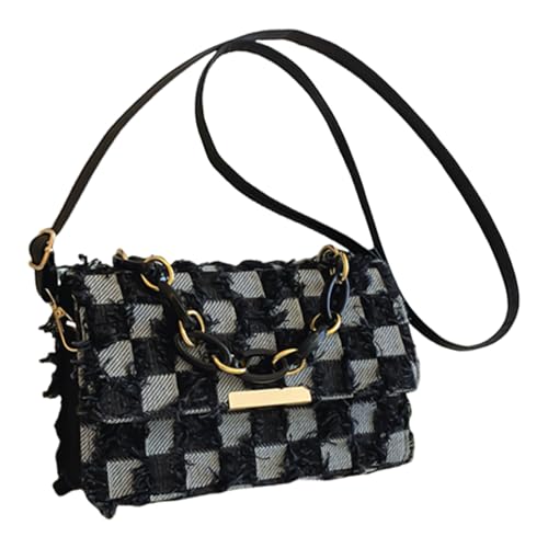 GKYQVE Elegante Kettengriff Handtasche Mode Denims Quasten Umhängetasche Karierte Crossbody Geldbörse Für Damenarbeit Und Reise Jeans Stoffkette Geldbörse GKYQVE Elegante Kettengriff Handtasche Mode Denims Quasten Umhängetasche Karierte Crossbody Geldbörse Für Damenarbeit Und Reise Jeans Stoffkette Geldbörse von GKYQVE