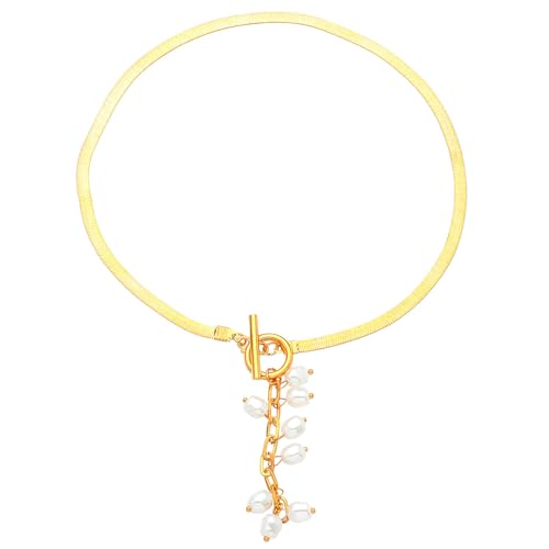 GKYQVE Elegante Kunstperlen Quasten Halskette Fischgrammkette Choker Statement Hochzeit Schmuck Geschenk Für Frauen Und Mädchen Empfindliche Leichtmetallkette Halskette von GKYQVE