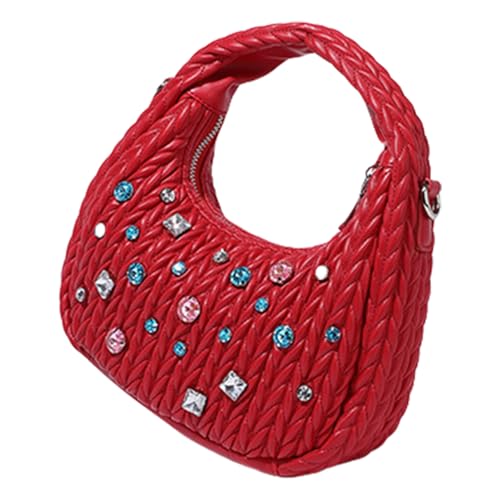 GKYQVE Frauen PU Leder Handtasche Geldbeutel Strasssteine ​​Crossbody Bag Mode Schulter Crescents Einkaufen Sich Für Tägliche Schulter PU Leder Handtasche Crossbody von GKYQVE