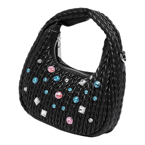 GKYQVE Frauen PU Leder Handtasche Geldbeutel Strasssteine ​​Crossbody Bag Mode Schulter Crescents Einkaufen Sich Für Tägliche Schulter PU Leder Handtasche Crossbody von GKYQVE