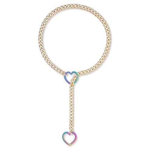 GKYQVE Frauen Schlupfkette Halskette Mit Herzanhänger Kubanischer Link Neckchain Verstellbare Länge Schlüsselbeinkette Metall Schmuck Punk Halskette von GKYQVE