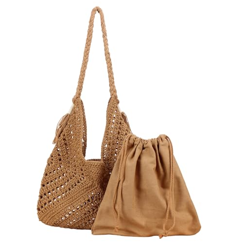 GKYQVE Frauen Strandtasche Mit Innerer Modischer Schulter Trend Handtasche Gestrickt Stroh Alltag Frauen Strand Mode Strohhandtasche Mit Innerer Reise Für Reisen von GKYQVE