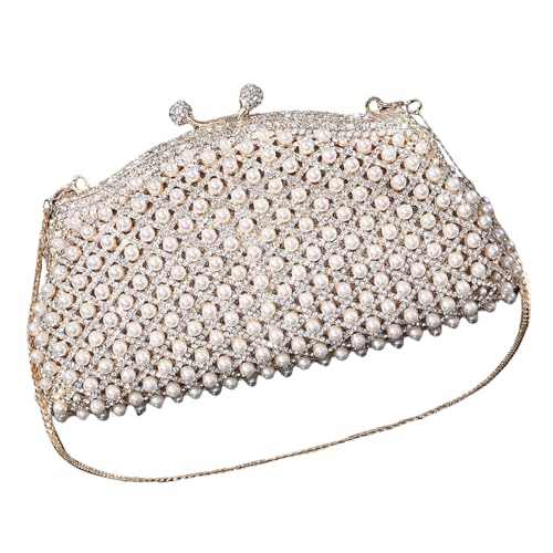 GKYQVE Frauenabend Clutches Bag Strash Pearls Handtasche Handtasche Mit Abnehmbarem Kettenriemen Für Hochzeitsfeierabendabendtasche von GKYQVE