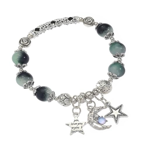 GKYQVE Handgefertigter Verstellbarer Elastischer Armbandstern Und Mond Anhänger Handchain Glasperlenarmband Für Mode Enthusiasten Modisches Armband von GKYQVE