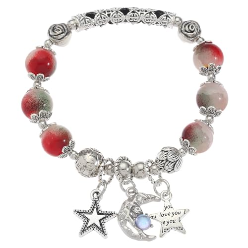 GKYQVE Handgefertigter Verstellbarer Elastischer Armbandstern Und Mond Anhänger Handchain Glasperlenarmband Für Mode Enthusiasten Modisches Armband von GKYQVE