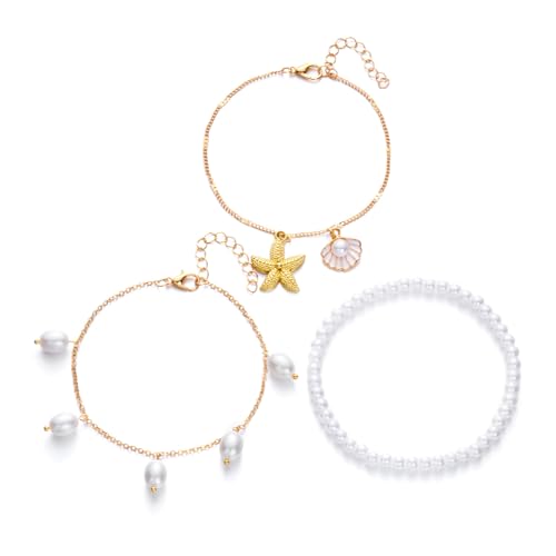GKYQVE Mehrschichtiger Strand Kochlet Stapel Fußschmuck Mit Seesternschalen Legierungsperlen Und Nachahmungsperlen Kochkettenkette Leichte Sandale Kompatible Fußschmuck von GKYQVE