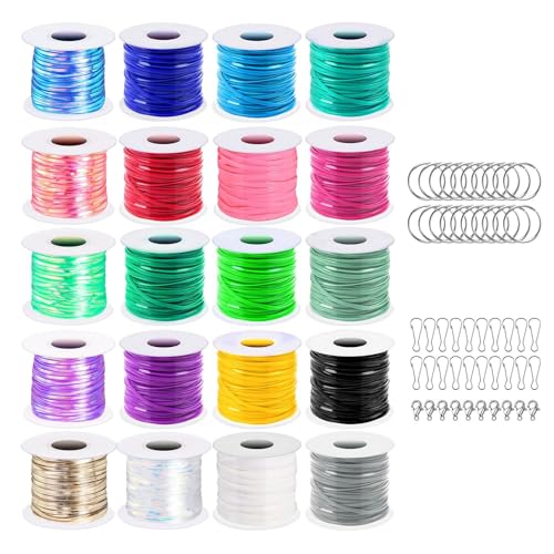 GKYQVE Mehrzweck Lanyard String Set Farbenfrohe Kunststoffe Spitzenbrötchen Robust 20 Rollen Und Schlüsselbundteile Für Kreative Projekte Gimp String Bastel von GKYQVE