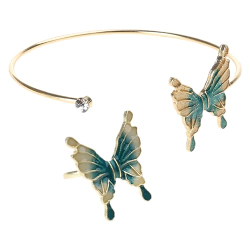 GKYQVE Mode Butterfly Open Manschettenarmband Und Ringe Elegantes Schmuckzubehör Für Trendige Frauen Damen Casual Wear Chinese Styles Armbandringe von GKYQVE