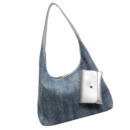 GKYQVE Mode Große Kapazitäts Umhängetasche Für Reisen Und Einkaufsbetreuung Lässiger Unterarm Pendler Studenten Denims Handtasche Pendler Schulter von GKYQVE