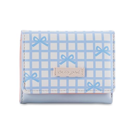 GKYQVE Moderne Kurze PU Brieftasche Gestreiftes Design Bögen Verzierung Praktischer PU Lederkartenhaltermünze Geldbörse Für Tägliche Verwendung Stilvoller Gestreifte Brieftasche Mit Schleifen von GKYQVE