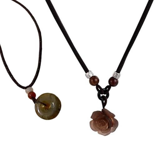 GKYQVE Packung Mit 2 Eleganten Gewebten Halskette Mit Rosenblume Und Friedensschnalle Anhänger Perfekt Für Frauen Die Einzigartige Stile Suchen Traditionelle Kultur Halskette von GKYQVE
