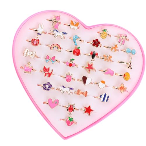 GKYQVE Packung Von 36 Verstellbaren Cartoon Kids Rings Mode Schmuck Accessoires Für Modische Party Rollenspielzubehör Mädchen Dress Up Ringe von GKYQVE
