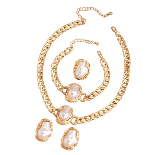 GKYQVE Perlen Schmuckzubehör Set Für Frauen Stilvolles Hochzeitszubehör Verstellbare Länge Halskette Ohrringe Ringe Armband Vintage Perlen Set GKYQVE Perlen Schmuckzubehör Set Für Frauen Stilvolles Hochzeitszubehör Verstellbare Länge Halskette Ohrringe Ringe Armband Vintage Perlen Set von GKYQVE