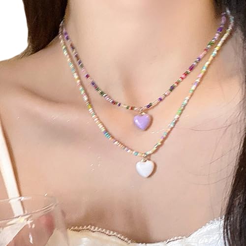 GKYQVE Praktische Frauen Lässige Halskette Mit Robuster Perlenherzheimen Anhänger Schmuck In Lebendigen Farbstile Outfits Party Halskette von GKYQVE