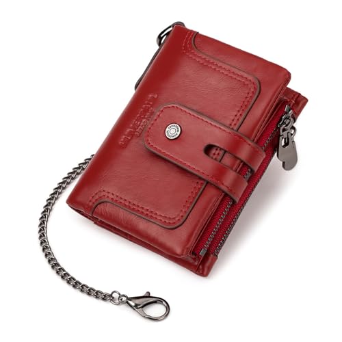 GKYQVE Sichern Sie Die Kurze Brieftasche Von Herren Mit Mehreren Fächern Und Doppel Reißverschluss Münzbeutel PU Lederkette Trifin Triufold von GKYQVE