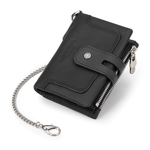 GKYQVE Sichern Sie Die Kurze Brieftasche Von Herren Mit Mehreren Fächern Und Doppel Reißverschluss Münzbeutel PU Lederkette Trifin Triufold von GKYQVE