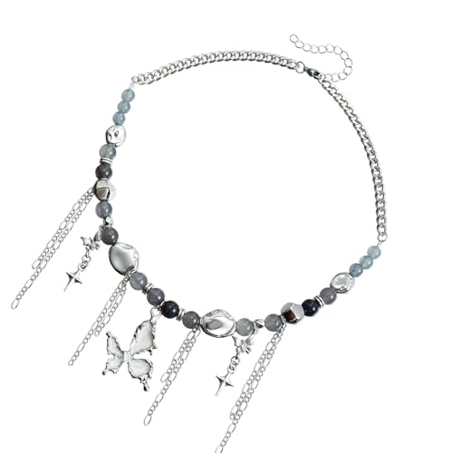 GKYQVE Star Charm Halskette Perlen Ketten Schmetterling Anhänger Tassels Halsschmuck Für Mode Outfits Elegant Tasse Halskette von GKYQVE