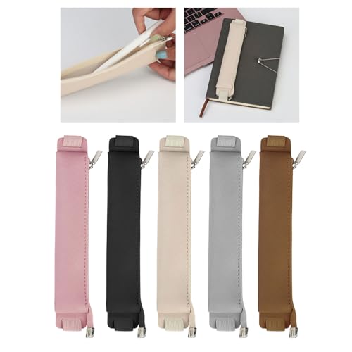 GKYQVE Stiftkoffer Mit Verstellbaren Elastischen Bändern Leder Reißverschluss Bleistift Hülle Notebook Stift Speicherbeutel Für Hardcover Journal von GKYQVE