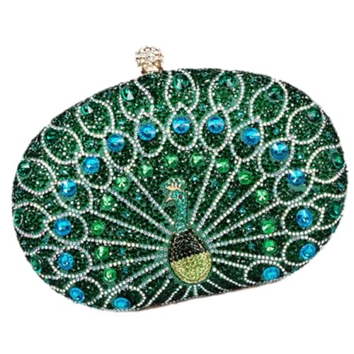 GKYQVE Stilvolle Strasssteine Pfauen Abendtasche Mit Kettenriemenumhängetaschen Für Braut Und Cocktail Event Party Hochzeit Cocktail Tasche von GKYQVE
