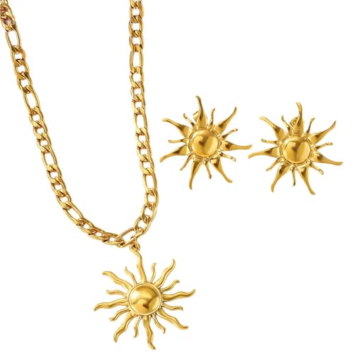 GKYQVE Sun Drop Ohrringe Bolzen Ohrringe Elegante Sonne Designs Schmuck Edelstahl Textur Geeignet Für Damen Und Frau Sonnenblumenkette Set Geeignet von GKYQVE