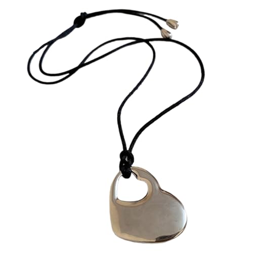 GKYQVE Trendy Love Heart Anhänger Halskette Langes Schwarzes PU Leder Schlangeschlagkette Einstellbare Länge Neckkette Für Frauen Valentinstag Juwely von GKYQVE