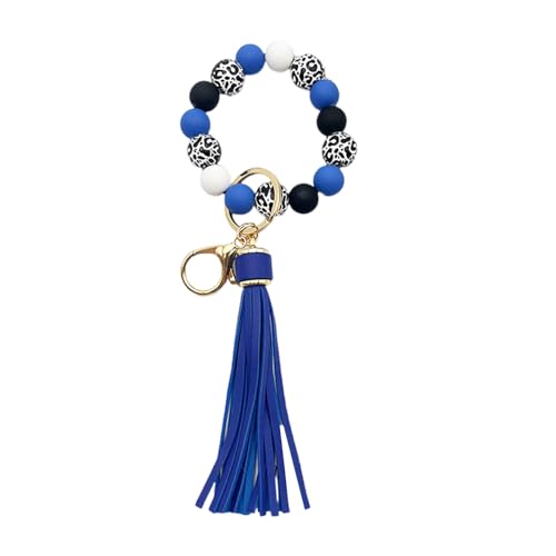 GKYQVE Trendy Perlen Armband Schlüsselbundschlüssel Armband PU Tassels Schlüsselringe Holzperlen Stilvolle Anhänger Für Stilvolle Frauen Modische Ringe von GKYQVE