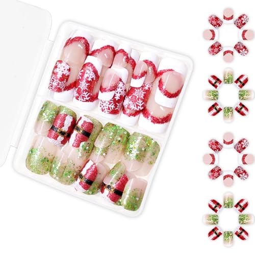 Snowflake Full Cover Stick Auf Nägeln Künstliche Glitzernde Falsche Weihnachtspresse Für Frau Mädchen Schneeflocken Voller Cover Stick Weihnachten Falsche Kurze Presse von GKYQVE